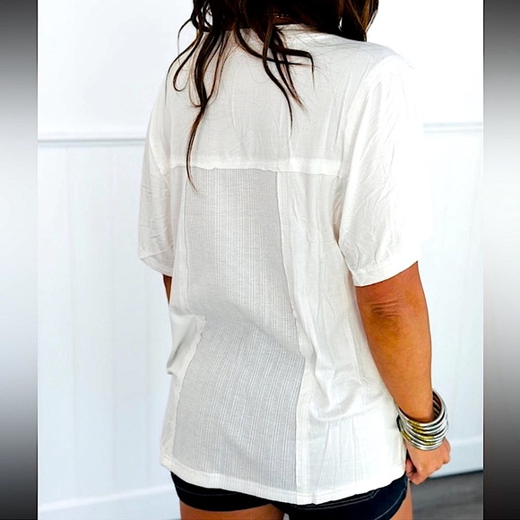 🆕🌿🤍POL: Off White Patchwork Top SMALL - Picture 2 of 6